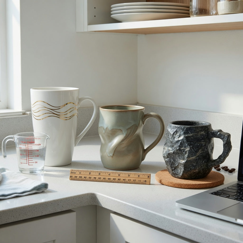 large unique coffee mugs buying priorities compared by capacity, visible shape, and counter space
