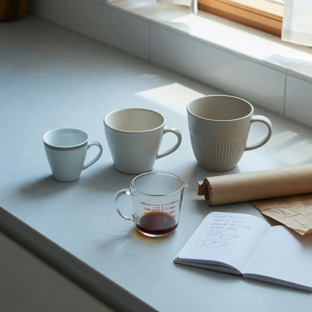 Lungo coffee cup gift choice practical purchase checklist comparing 170 ml, 200 ml, and 270 ml cups on a kitchen counter