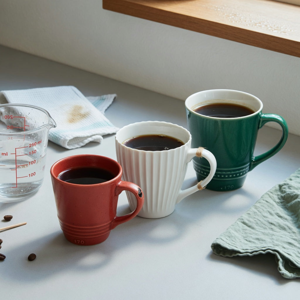 Lungo coffee cup home coffee station product shortlist guide showing three cups beside a measuring vessel