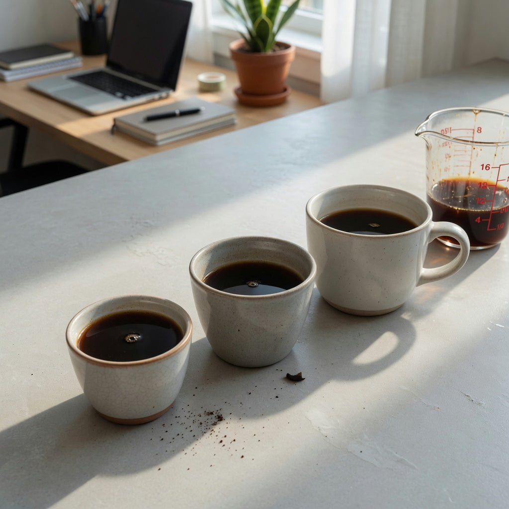 Three cups for a lungo coffee cup size decision guide, comparing 170, 200 and 270 ml capacities with visible headroom