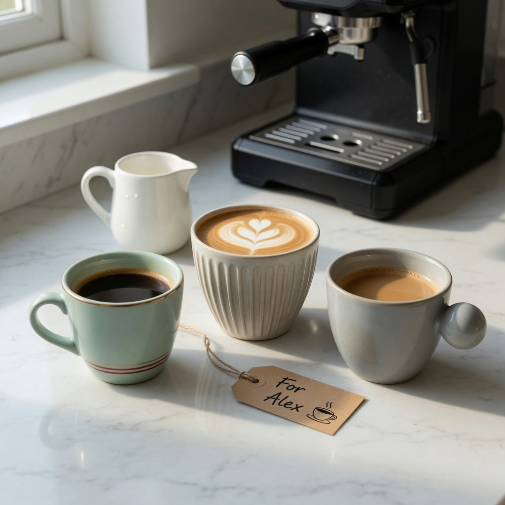 Macchiato cup gift choice practical purchase checklist with 170 ml Retro, 200 ml Pleated, and 250 ml Ball Handle cups