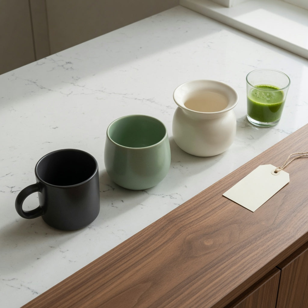 Matcha latte mug gift choice product shortlist guide showing 250 ml Ball Handle, 390 ml Round, and 400 ml Spittoon options.