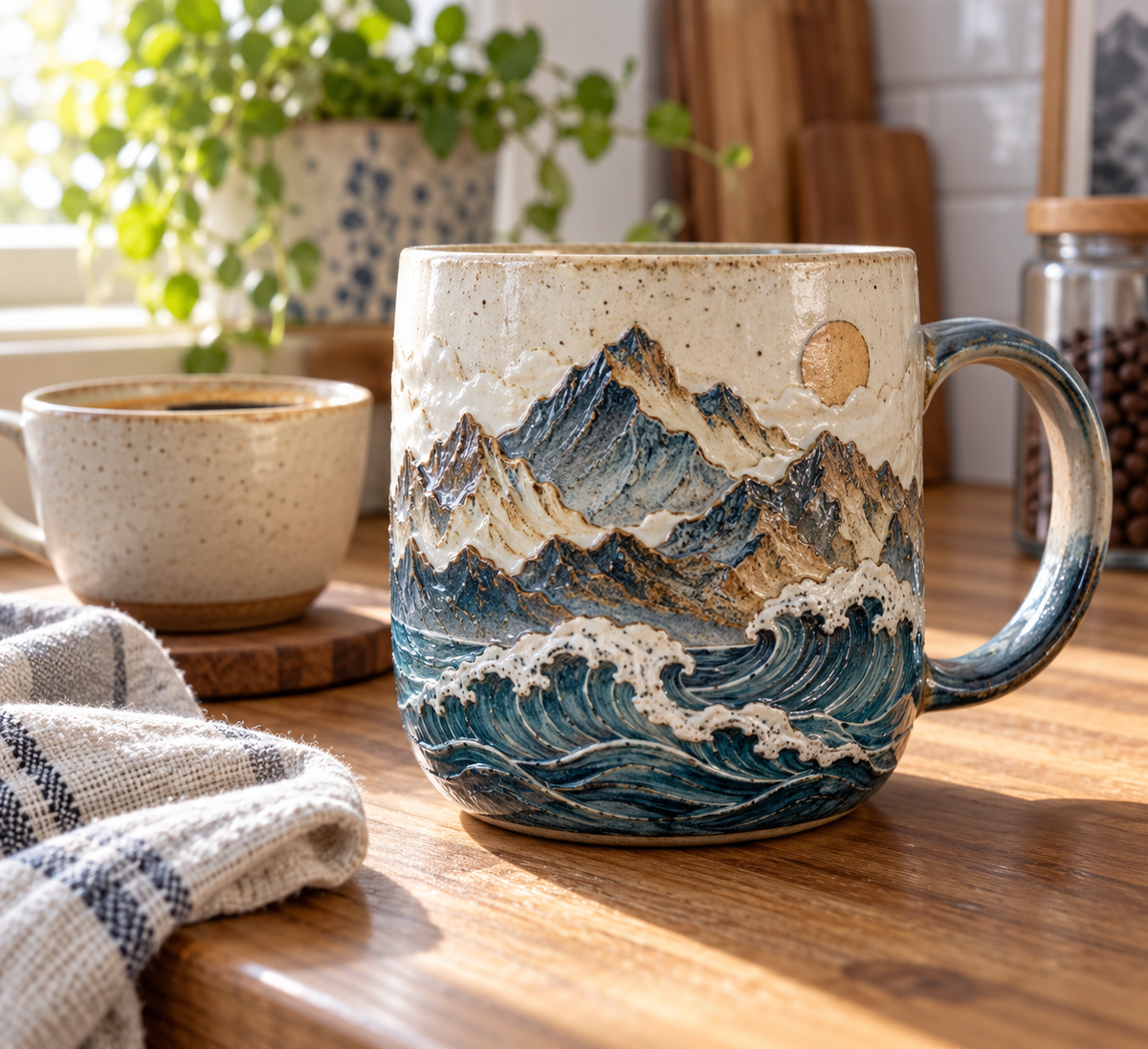 mountain sea ceramic mug home decor with mountain and sea motifs