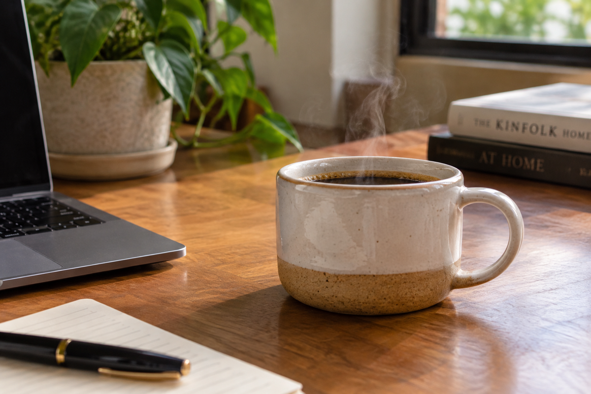 size options for landscape coffee mugs on a desk