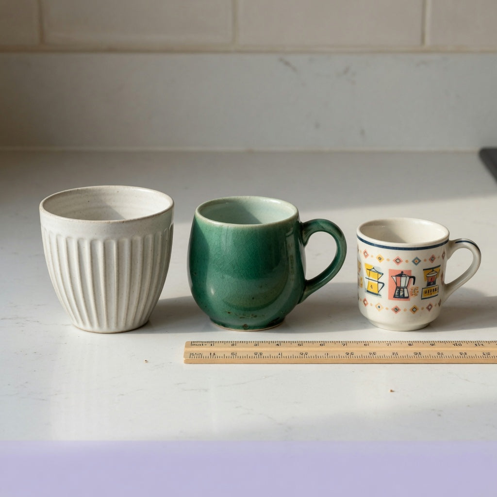 small ceramic coffee cup current product facts comparison of Pleated, Emerald, and Retro ceramic designs