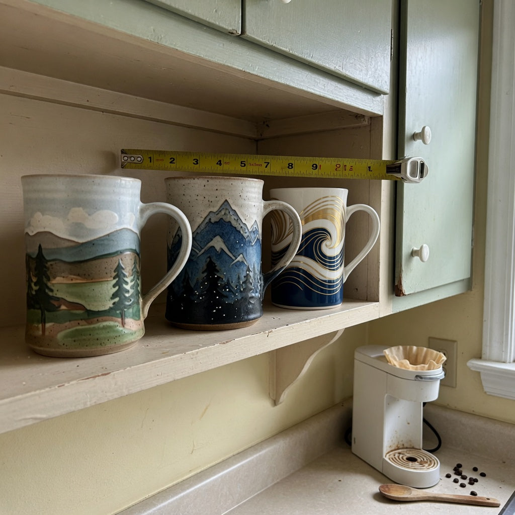 tall ceramic coffee mugs compact kitchen practical purchase checklist with mugs measured for cabinet shelf clearance