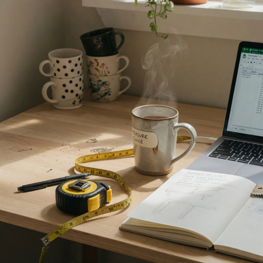 Two tall coffee mugs for home office desks beside a laptop, one shown next to a standard mug for height comparison