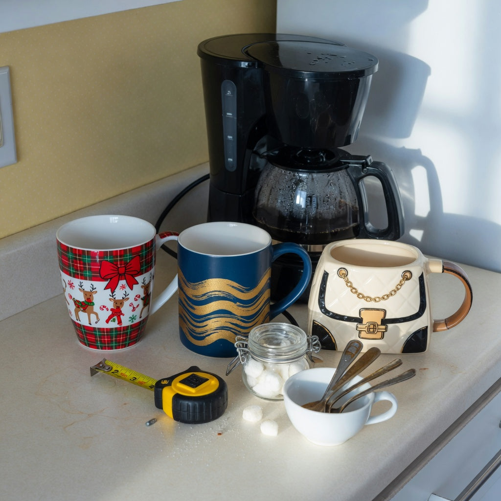 Unique christmas coffee mugs home coffee station practical purchase checklist with three decorative mugs beside a brewer