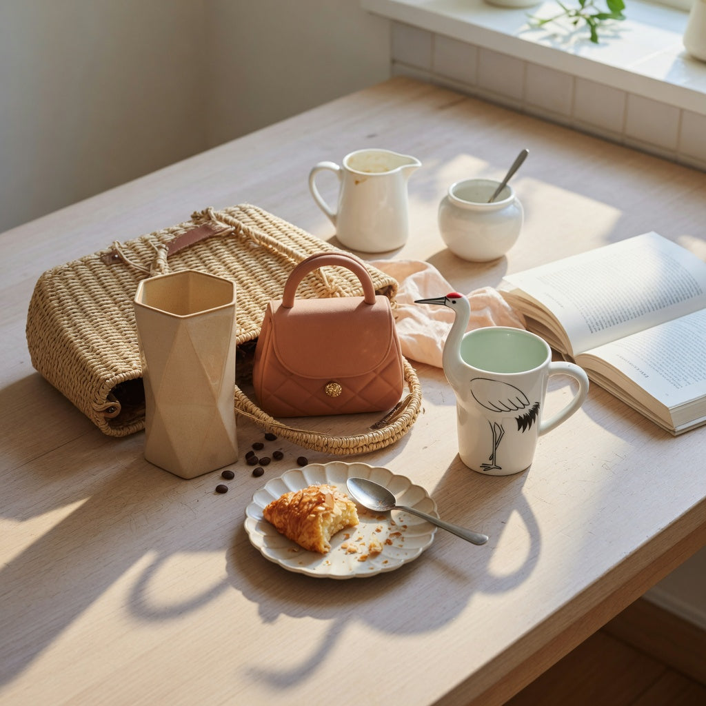 unique coffee mugs for gifts weekend coffee practical purchase checklist showing Handbag, Rhombus, and Crane ceramic mugs on a weekend kitchen table