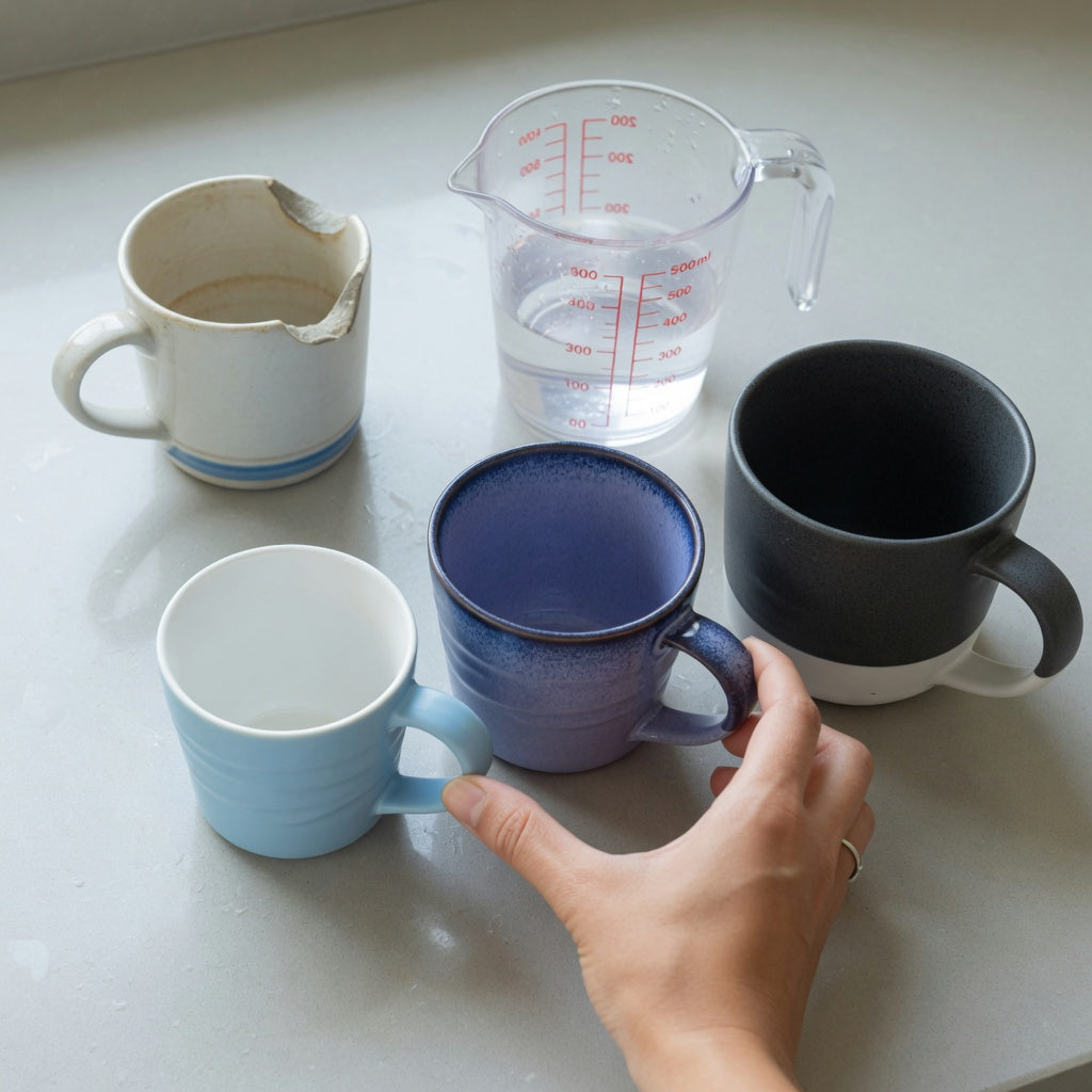 wassail mug replacement purchase practical purchase checklist with 400, 440, and 480 ml mugs beside a measuring jug