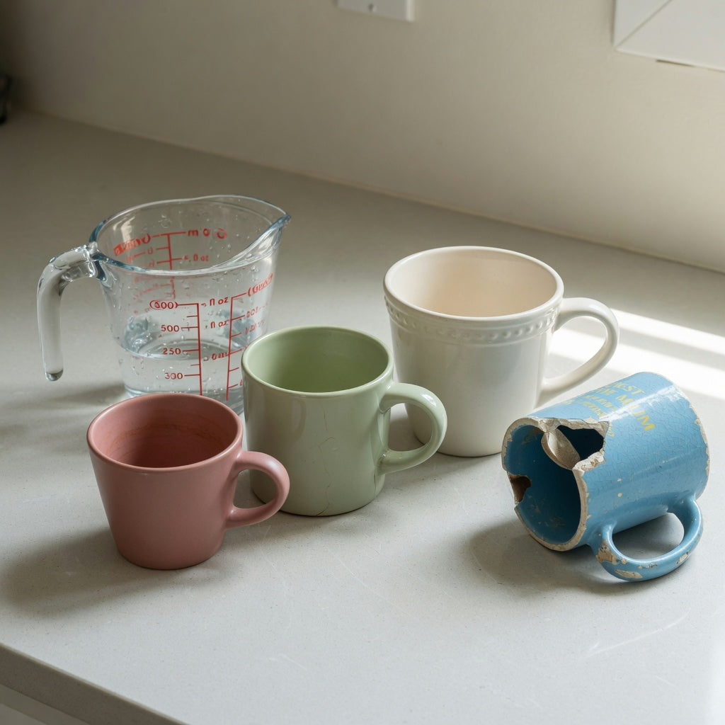 Wassail mug replacement purchase product shortlist guide showing 400 ml, 440 ml, and 480 ml mugs beside a measuring jug