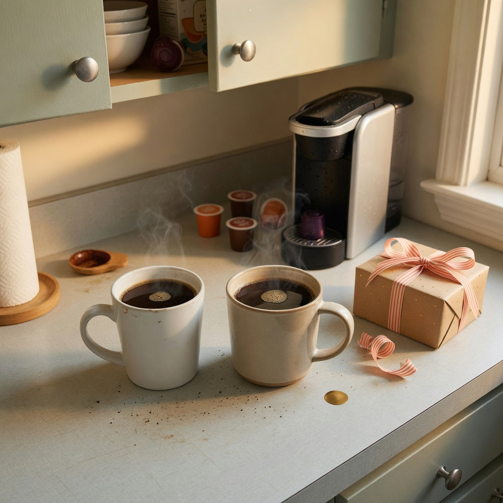 What size coffee mug is best for a gift comparison with 11 oz and 15 oz mugs on a kitchen counter