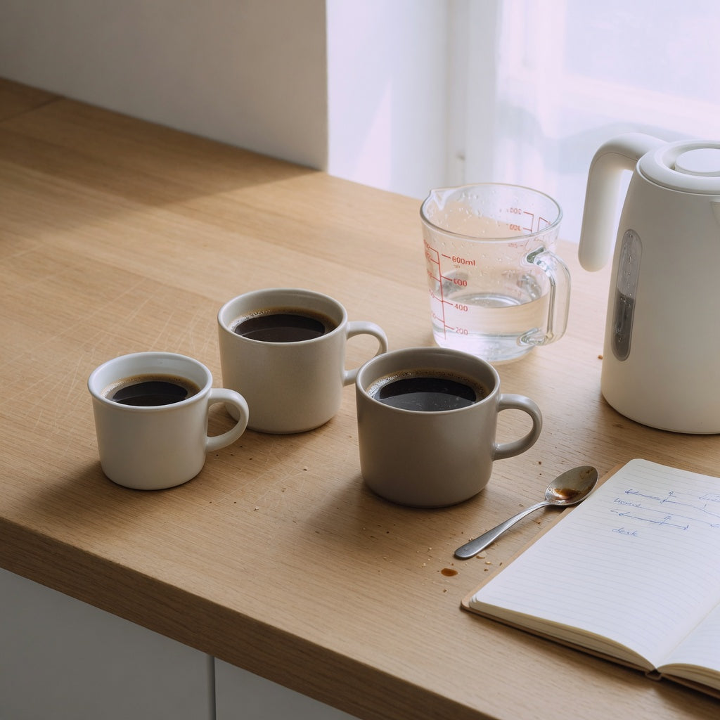 Side-by-side 200, 270 and 350 ml mugs showing what size cup for americano coffee leaves useful headroom