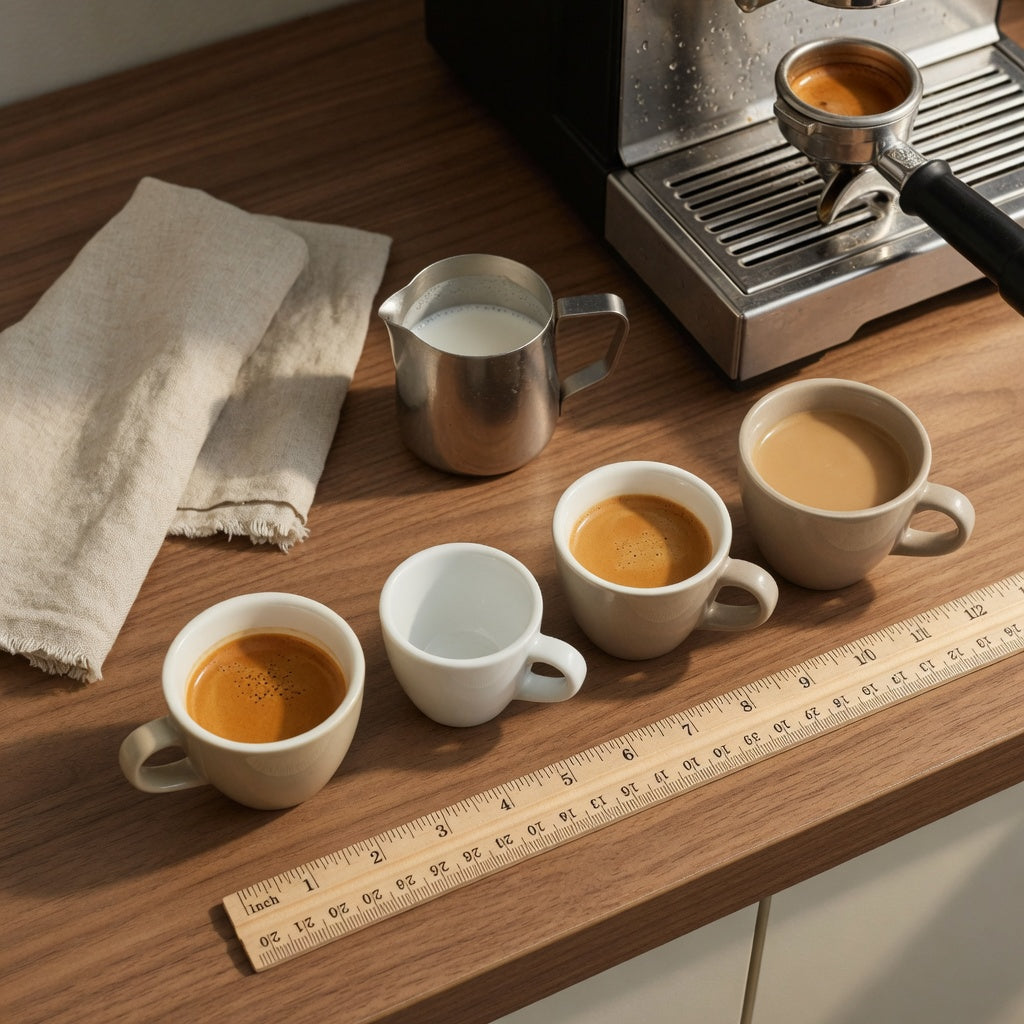 What size cup is best for espresso comparison with a demitasse and larger 170, 200, and 250 ml cups