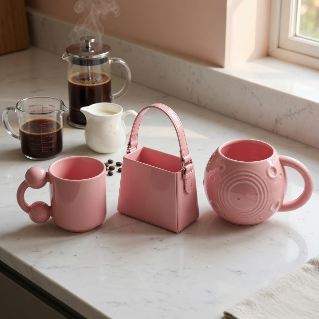 What size pink ceramic mug is best for coffee, comparing 250 ml Ball Handle, 310 ml Handbag, and 380 ml Planet options