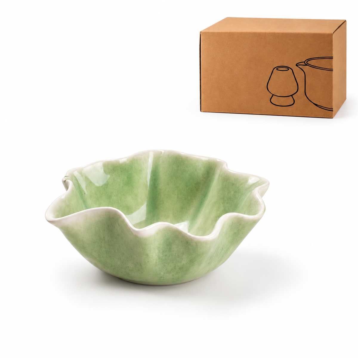 Petal rim ceramic matcha green / bowl only with kraft packaging