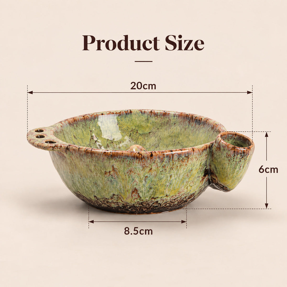 Straw yellow glazed ceramic berry bowl with dimensions