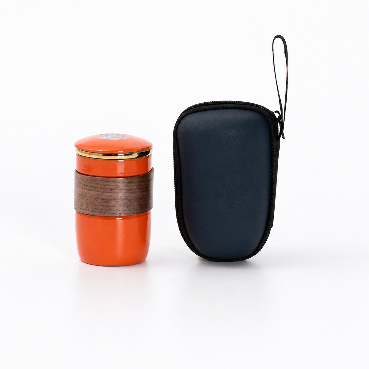 Wood grip ceramic travel cup: Orange / Office Cup