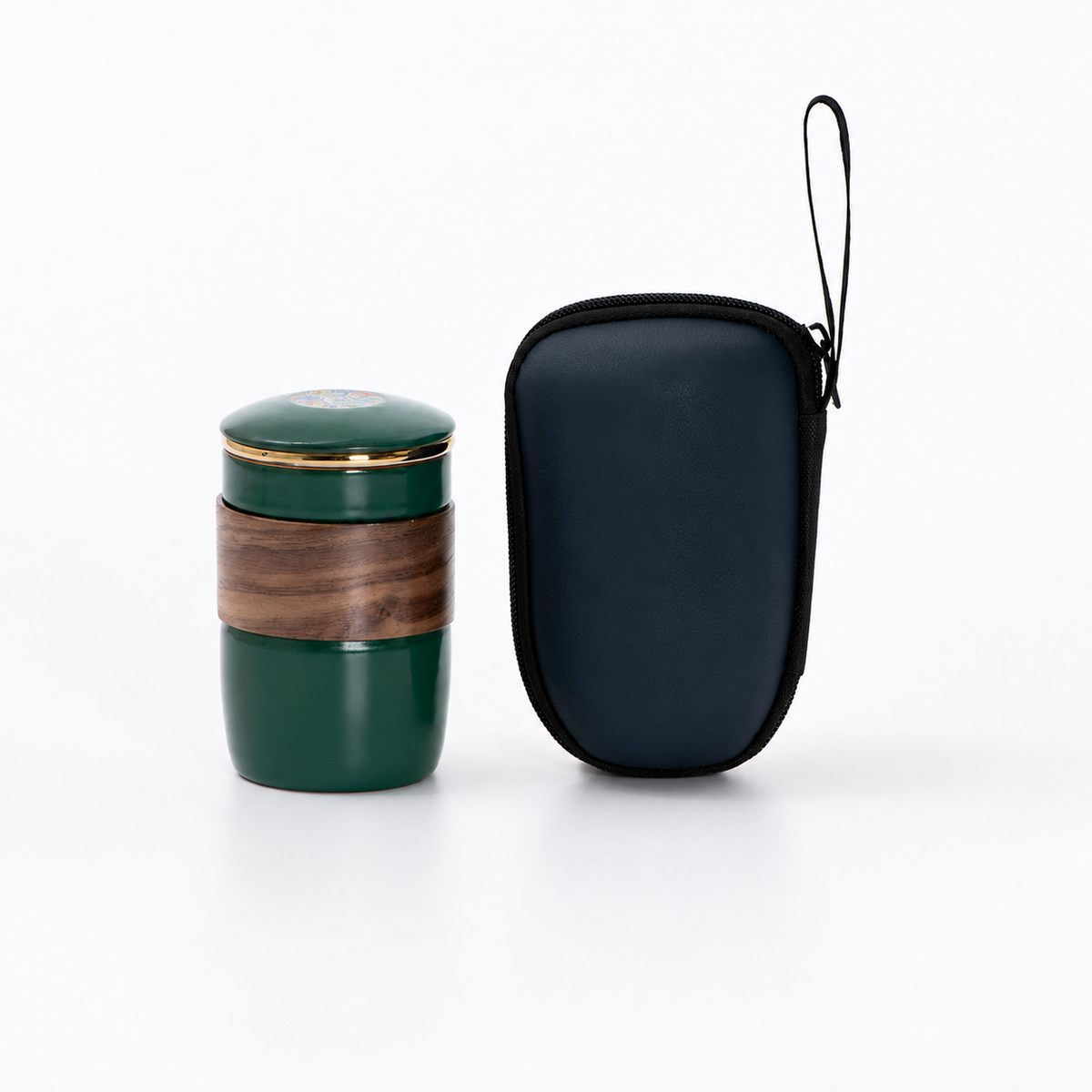 Wood grip ceramic travel cup: Green / Office Cup
