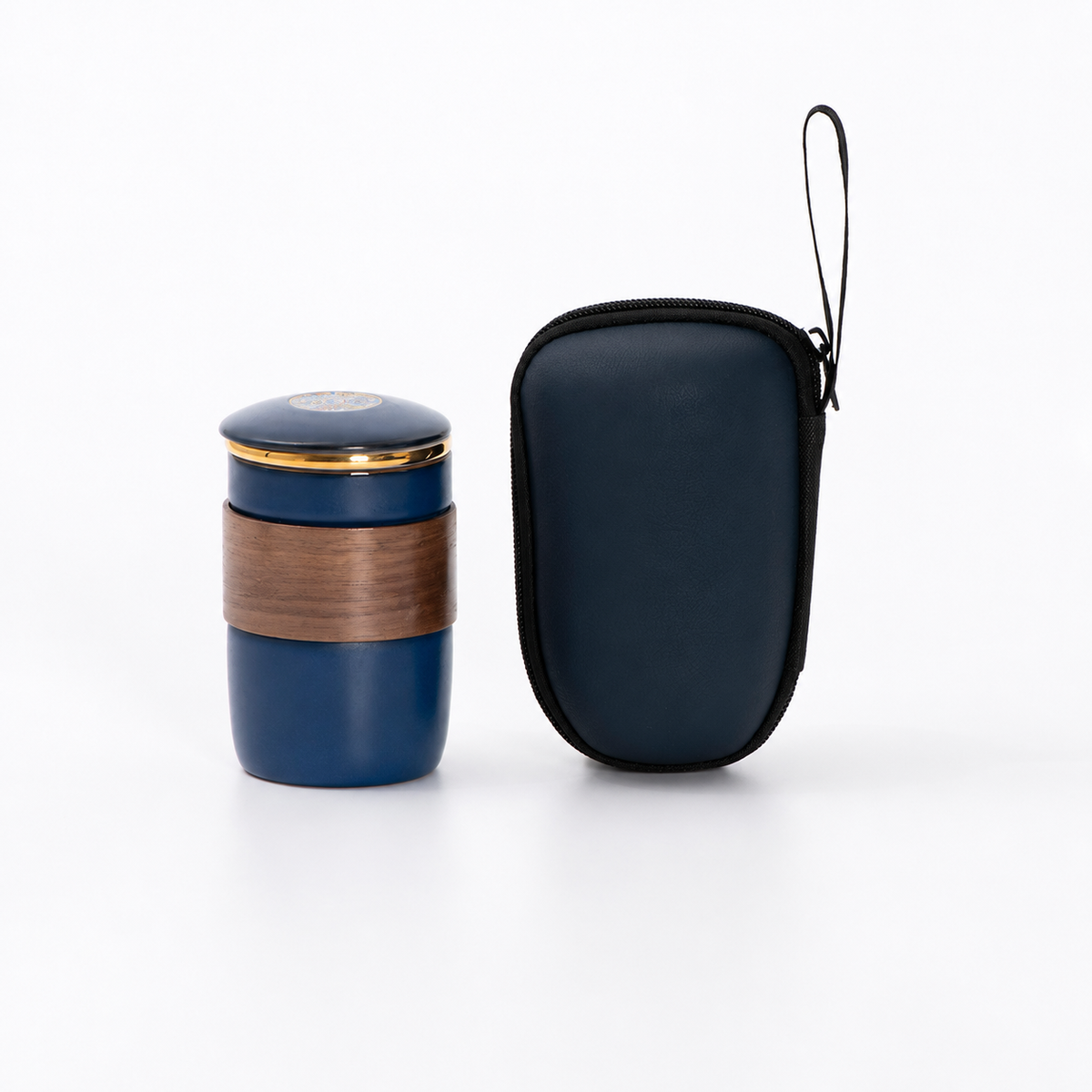 Wood grip ceramic travel cup: Blue / Office Cup
