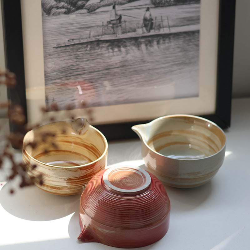 Ceramic matcha bowl finishes and ridged exterior details